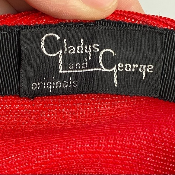 Vintage 50s Gladys & George Originals Pillbox Fascinator Hat Red Black Velvet - Picture 10 of 10